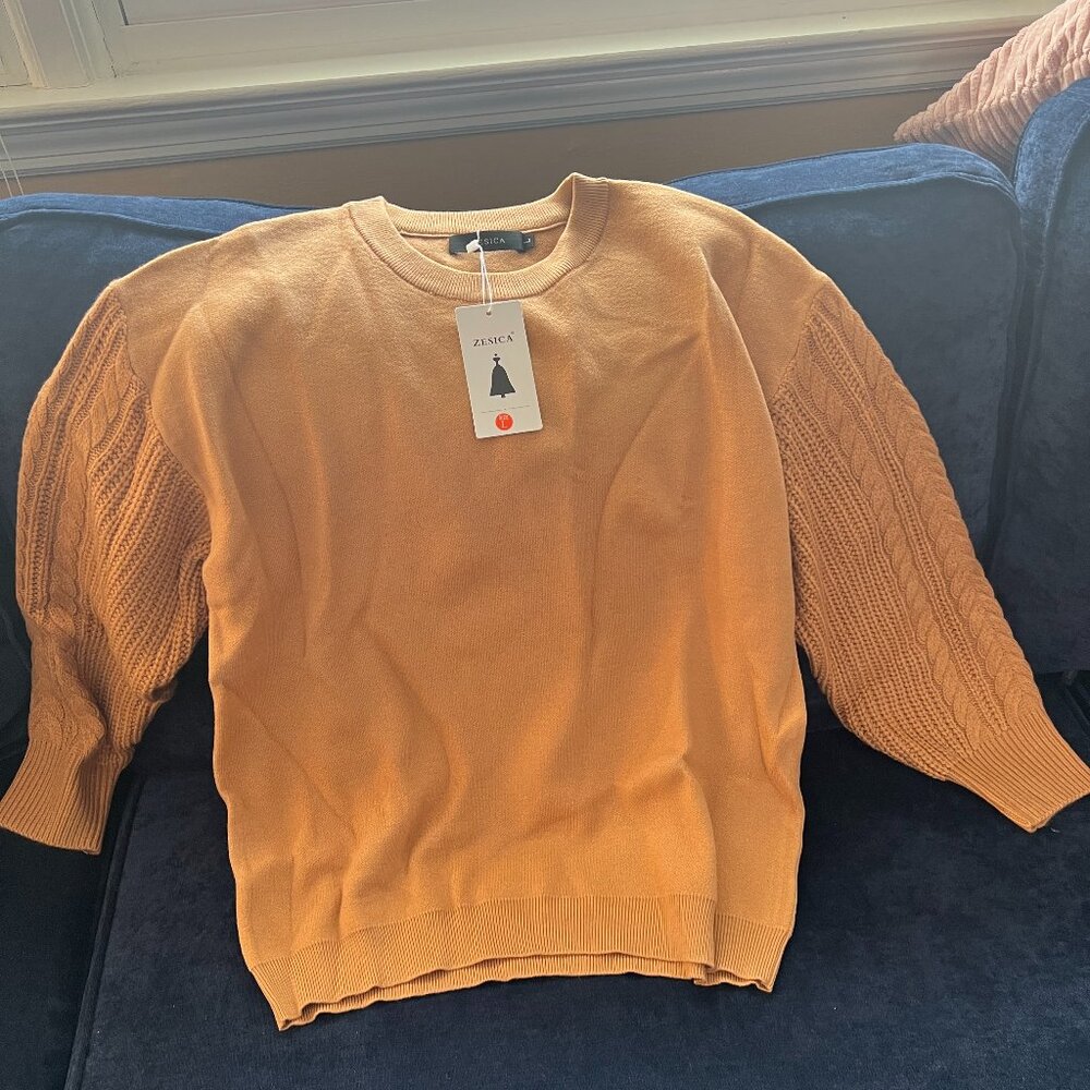 New Beige Long Sleeve Cable Knit Sweater